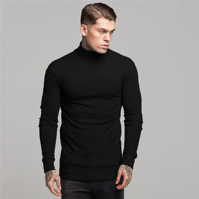 Men's Ribbed Long-Sleeve Turtleneck Shirt – Comfort and Style for Cold Weather