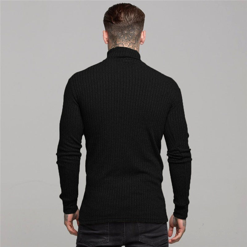 Men's Ribbed Long-Sleeve Turtleneck Shirt – Comfort and Style for Cold Weather
