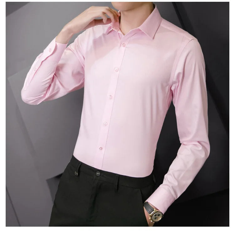 Men's Long-Sleeve Plain Dress Shirt 'Classic': Elegant and Timeless Style