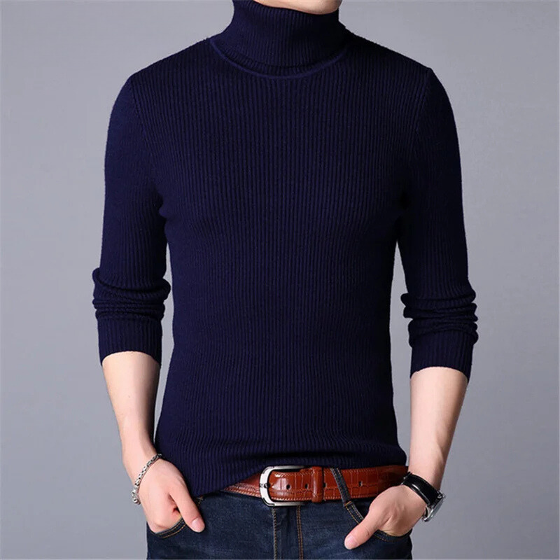 Men's Ribbed Long-Sleeve Turtleneck Shirt – Comfort and Style for Cold Weather