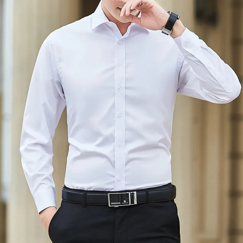 Men's Long-Sleeve Plain Dress Shirt 'Classic': Elegant and Timeless Style