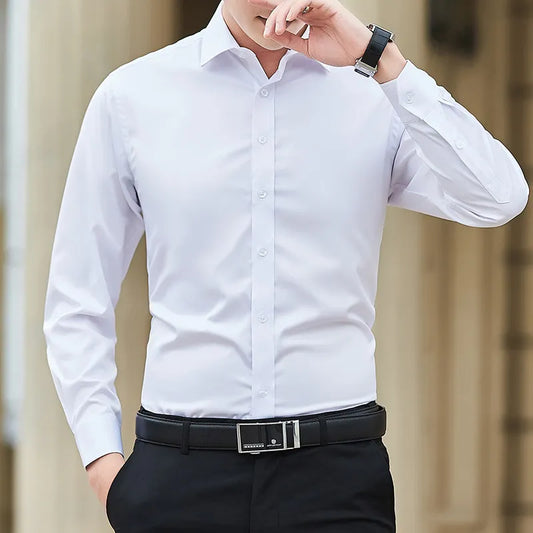 Men's Long-Sleeve Plain Dress Shirt 'Classic': Elegant and Timeless Style