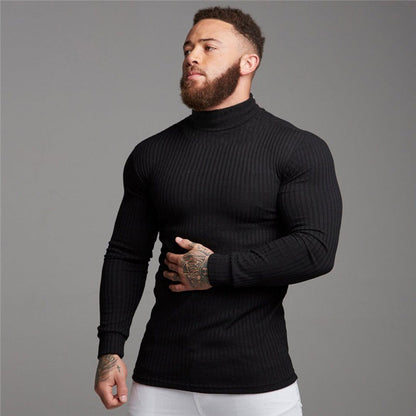 Men's Ribbed Long-Sleeve Turtleneck Shirt – Comfort and Style for Cold Weather