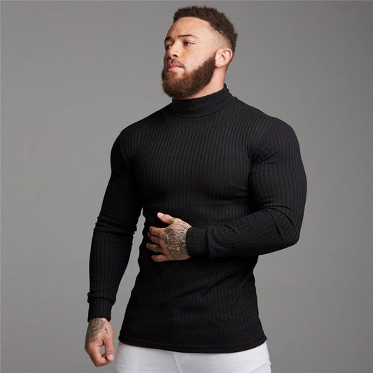 Men's Ribbed Long-Sleeve Turtleneck Shirt – Comfort and Style for Cold Weather