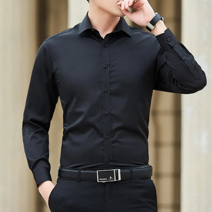 Men's Long-Sleeve Plain Dress Shirt 'Classic': Elegant and Timeless Style
