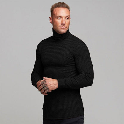 Men's Ribbed Long-Sleeve Turtleneck Shirt – Comfort and Style for Cold Weather