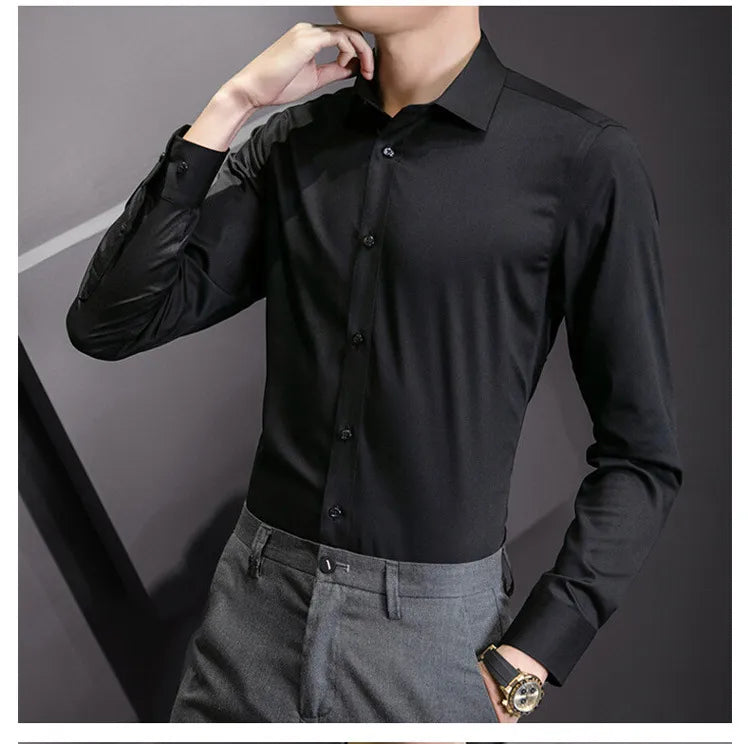 Men's Long-Sleeve Plain Dress Shirt 'Classic': Elegant and Timeless Style