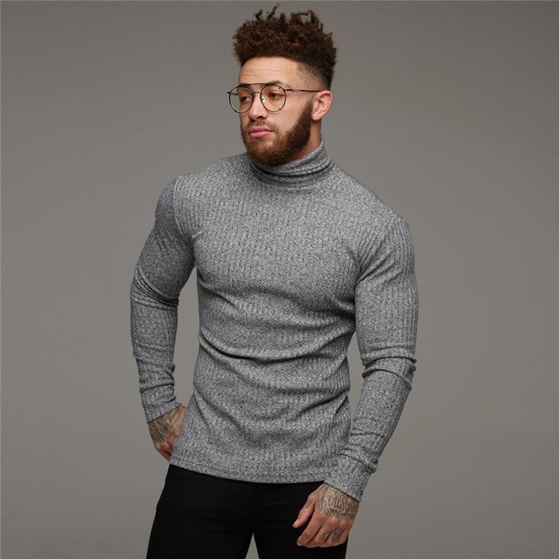 Men's Ribbed Long-Sleeve Turtleneck Shirt – Comfort and Style for Cold Weather