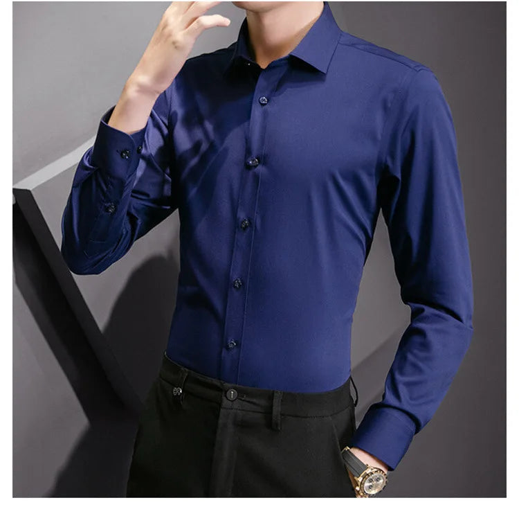 Men's Long-Sleeve Plain Dress Shirt 'Classic': Elegant and Timeless Style