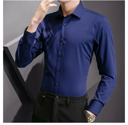 Men's Long-Sleeve Plain Dress Shirt 'Classic': Elegant and Timeless Style