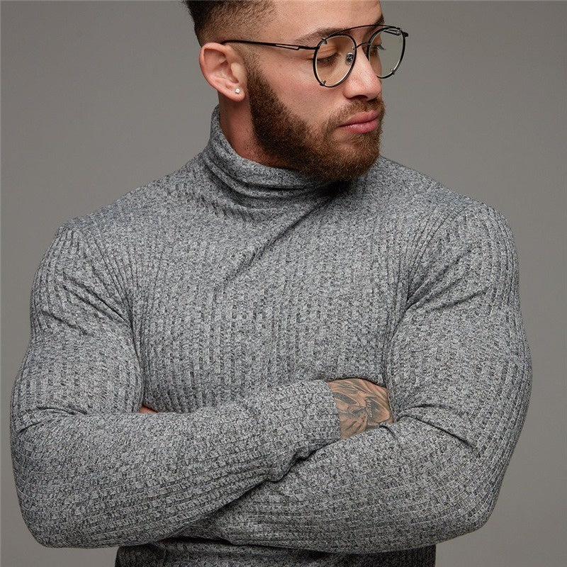 Men's Ribbed Long-Sleeve Turtleneck Shirt – Comfort and Style for Cold Weather