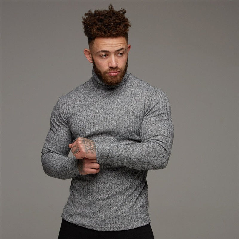 Men's Ribbed Long-Sleeve Turtleneck Shirt – Comfort and Style for Cold Weather