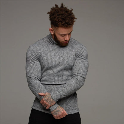 Men's Ribbed Long-Sleeve Turtleneck Shirt – Comfort and Style for Cold Weather