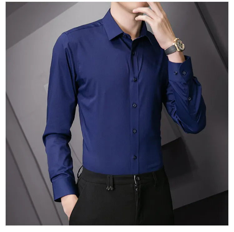Men's Long-Sleeve Plain Dress Shirt 'Classic': Elegant and Timeless Style