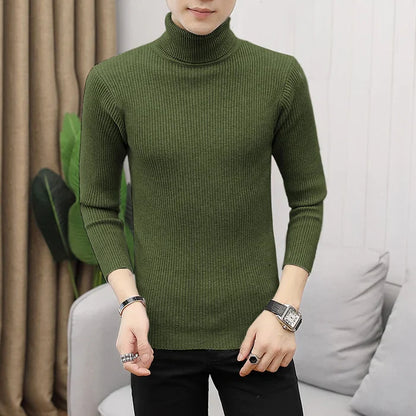 Men's Ribbed Long-Sleeve Turtleneck Shirt – Comfort and Style for Cold Weather