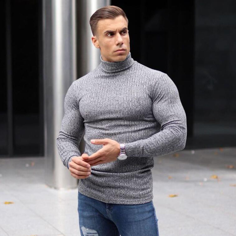 Men's Ribbed Long-Sleeve Turtleneck Shirt – Comfort and Style for Cold Weather