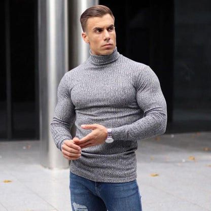 Men's Ribbed Long-Sleeve Turtleneck Shirt – Comfort and Style for Cold Weather