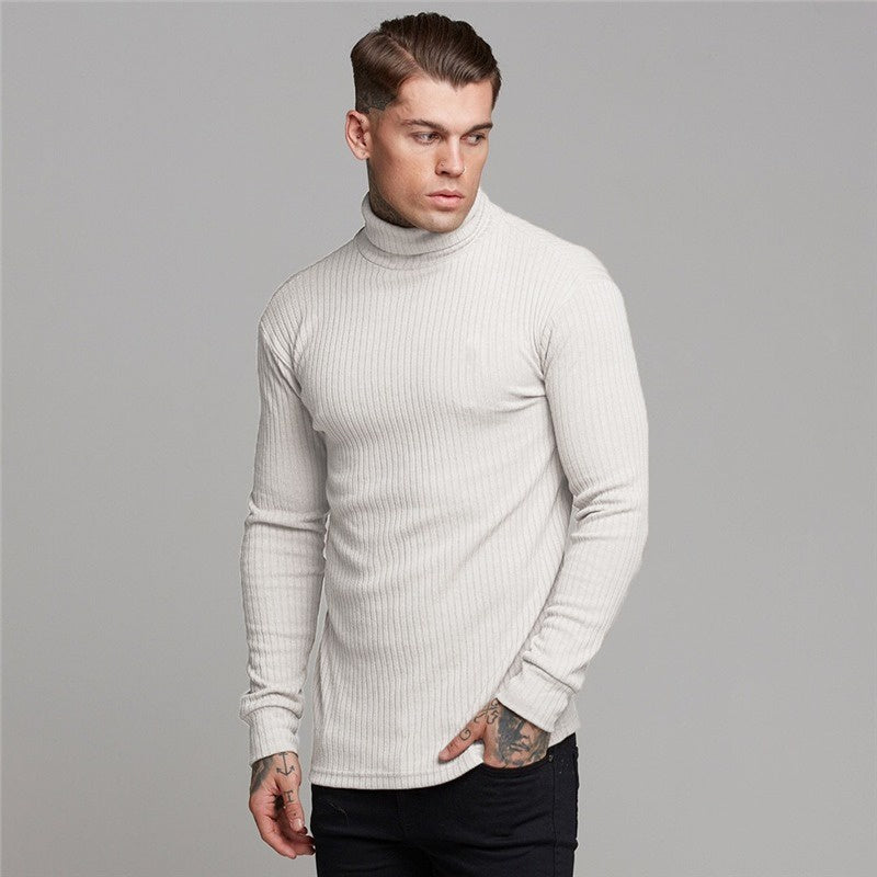 Men's Ribbed Long-Sleeve Turtleneck Shirt – Comfort and Style for Cold Weather